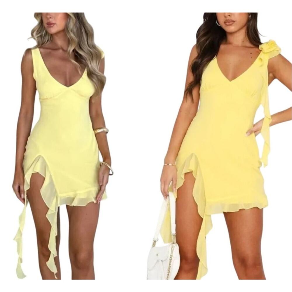White Fox Boutique Like That Mini Dress Buttercup Yellow Size Medium